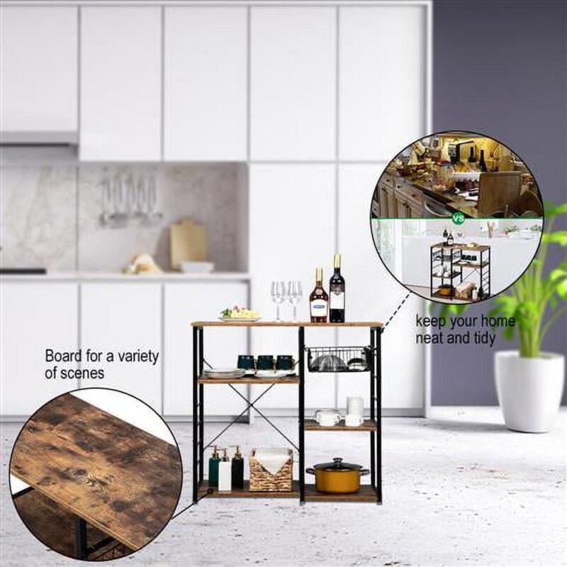 Ktaxon 4-Tier Kitchen Utility Storage Shelf Microwave Cart, Industrial Kitchen Baker's Rack Microwave Oven Stand, Coffee Bar Table Workstation, Rustic Brown - Image 9