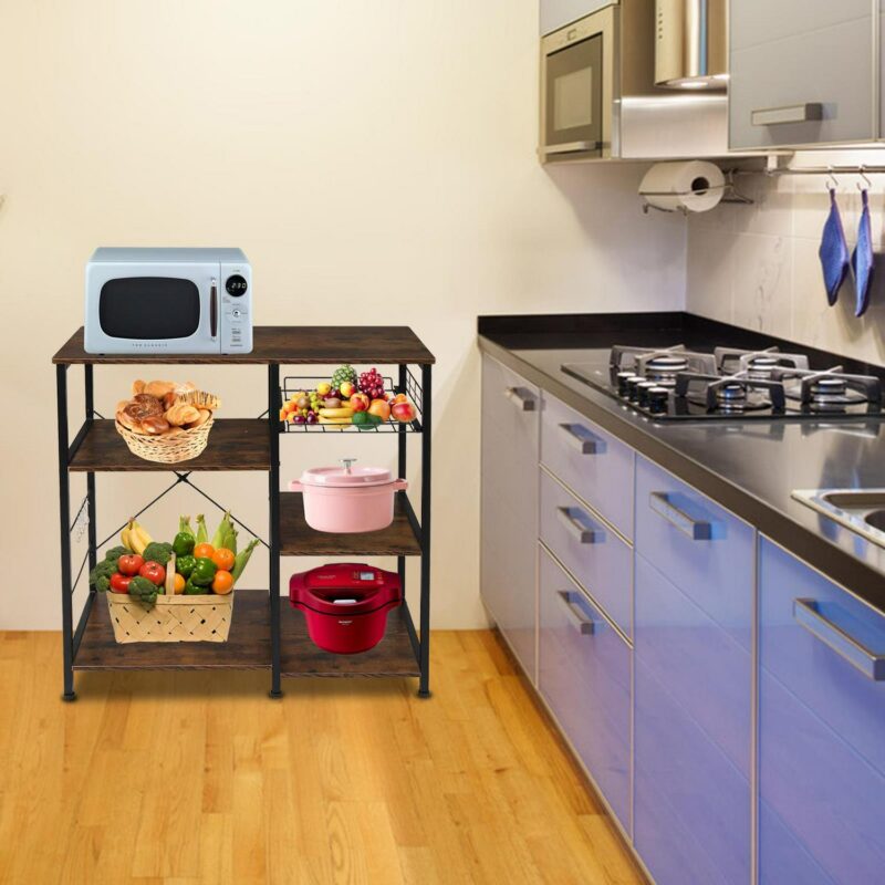 Ktaxon 4-Tier Kitchen Utility Storage Shelf Microwave Cart, Industrial Kitchen Baker's Rack Microwave Oven Stand, Coffee Bar Table Workstation, Rustic Brown - Image 3