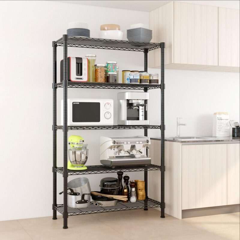 Ktaxon 5-Tier Wire Shelving, 35''L x 14''W x 71''H Kitchen Garage Storage Rack Shelf for Pantry Closet Black, Capacity for 450 lbs - Image 2