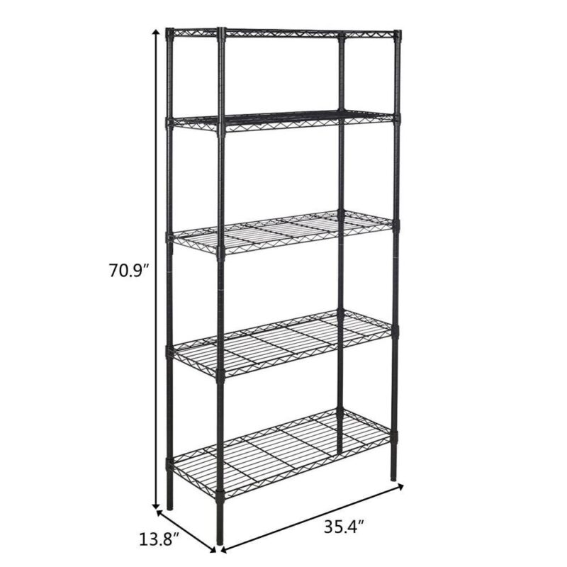 Ktaxon 5-Tier Wire Shelving, 35''L x 14''W x 71''H Kitchen Garage Storage Rack Shelf for Pantry Closet Black, Capacity for 450 lbs - Image 4