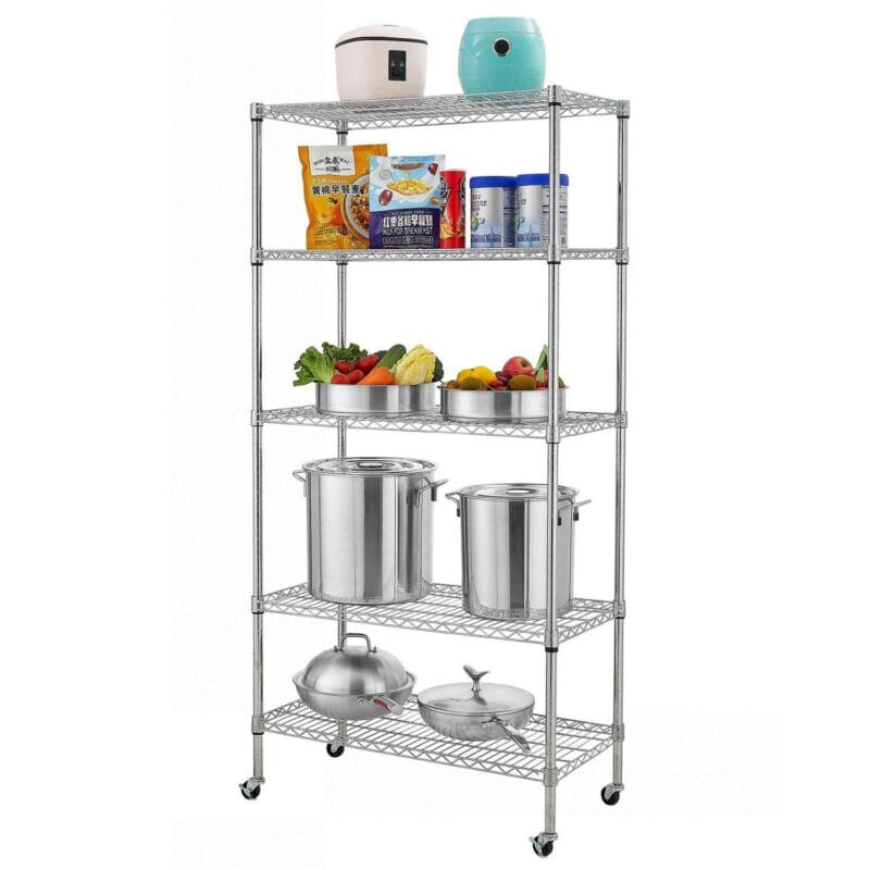 Ktaxon 5-Tier Wire Shelving, Heavy Duty Rolling Steel Storage Rack Kitchen with Wheels, 35.4  W x 17.7  D x 71  H, 800 lb Capacity - Image 2