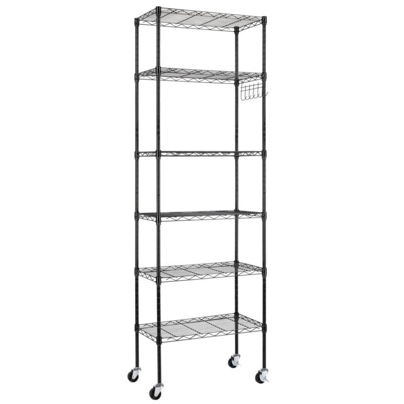Ktaxon 6 Tier Layer 65 x21.65 x11.8  Storage Rack, Wire Shelving Adjustable Steel Storage Rack Organizer Kitchen with 4 Side Hooks, Black - Image 6