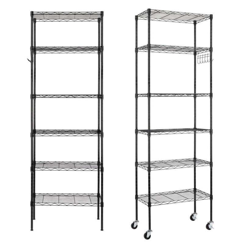 Ktaxon 6 Tier Layer 65 x21.65 x11.8  Storage Rack, Wire Shelving Adjustable Steel Storage Rack Organizer Kitchen with 4 Side Hooks, Black - Image 8