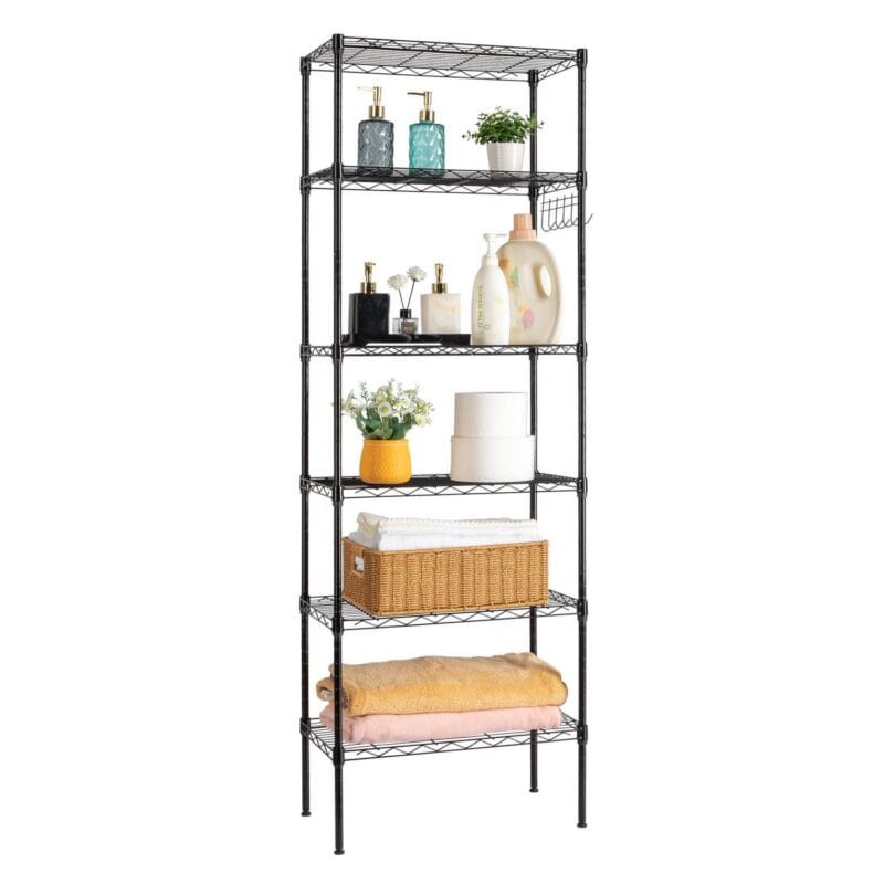 Ktaxon 6 Tier Layer 65 x21.65 x11.8  Storage Rack, Wire Shelving Adjustable Steel Storage Rack Organizer Kitchen with 4 Side Hooks, Black - Image 7