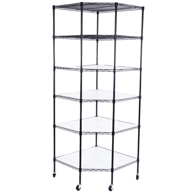 Ktaxon 6-Tier Wire Shelving Rack Corner Unit Storage Adjustable Shelf Commercial Black