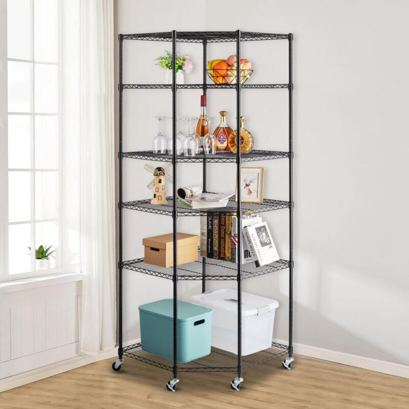 Ktaxon 6-Tier Wire Shelving Rack Corner Unit Storage Adjustable Shelf Commercial Black - Image 3