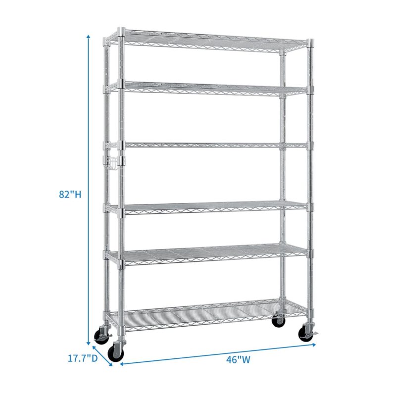 Ktaxon 6 Tier Wire Shelving with Wheels, 46 D x 18 W x 82 H Multifunctional Storage Rack Metal Garage Shelves Organizer, Capacity for 900lbs, Silver - Image 5