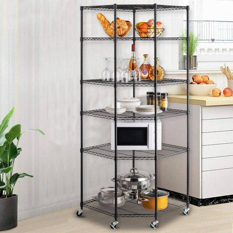 Ktaxon 6-Tier Wire Shelving Rack Corner Unit Storage Adjustable Shelf Commercial Black - Image 2