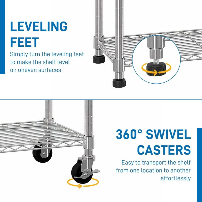 Ktaxon 6 Tier Wire Shelving with Wheels, 46 D x 18 W x 82 H Multifunctional Storage Rack Metal Garage Shelves Organizer, Capacity for 900lbs, Silver - Image 8