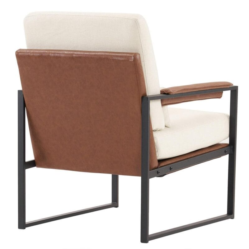 Ktaxon Accent Chair Lounge Armchair Modern Linen Fabric Upholstered Single Sofa with Black Coated Metal Frame Creamy White and Brown - Image 5