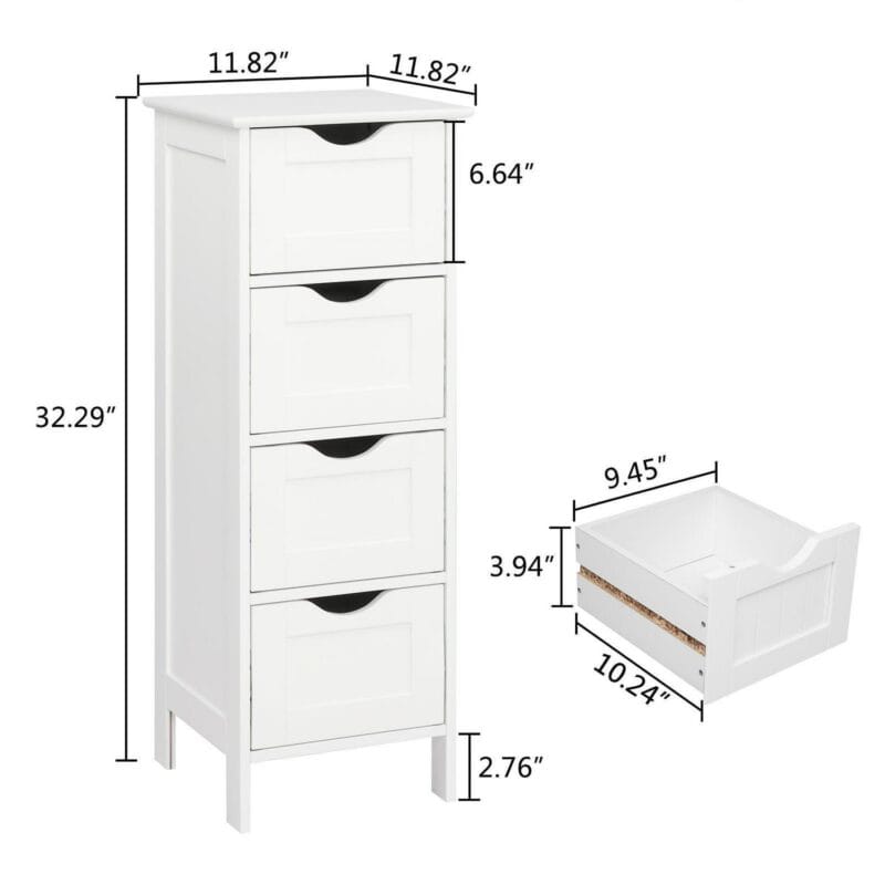 Ktaxon Bathroom Floor Storage Cabinet with 4 Drawers, Small Cabinet for Bedroom Kitchen, MDF White - Image 7
