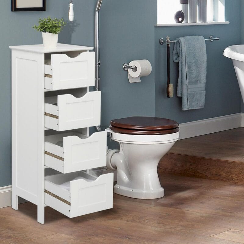 Ktaxon Bathroom Floor Storage Cabinet with 4 Drawers, Small Cabinet for Bedroom Kitchen, MDF White - Image 5