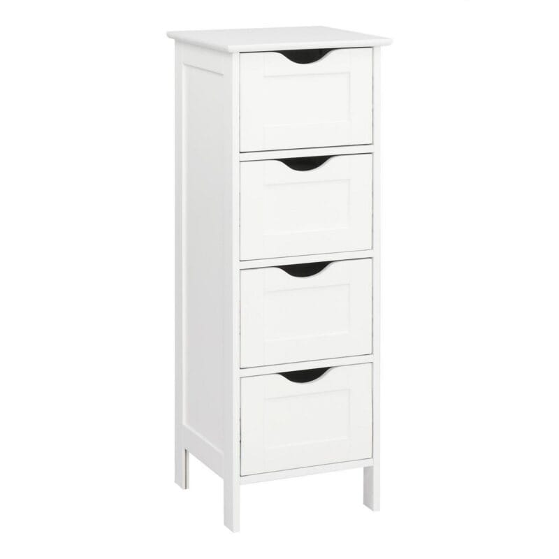 Ktaxon Bathroom Floor Storage Cabinet with 4 Drawers, Small Cabinet for Bedroom Kitchen, MDF White