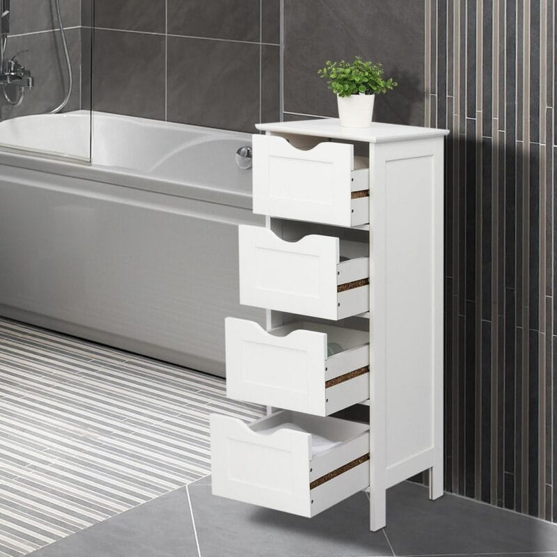 Ktaxon Bathroom Floor Storage Cabinet with 4 Drawers, Small Cabinet for Bedroom Kitchen, MDF White - Image 4