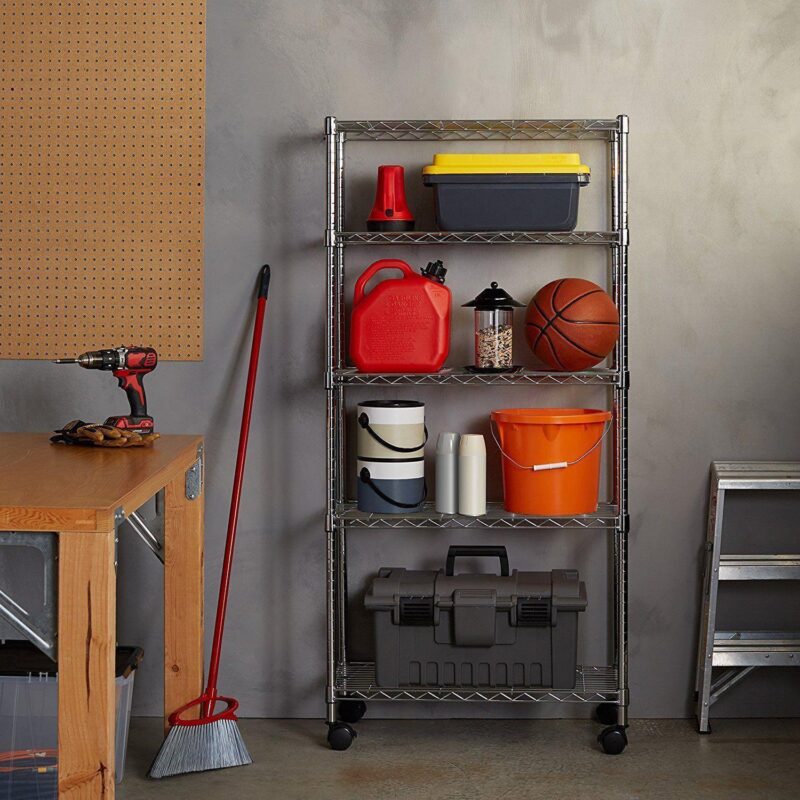 Ktaxon Commercial 5 Tier Storage Rack, Adjustable Rolling Metal Garage Shelving Chrome, 35''L x 14''W x 65''H, Capacity for 1000lbs - Image 2