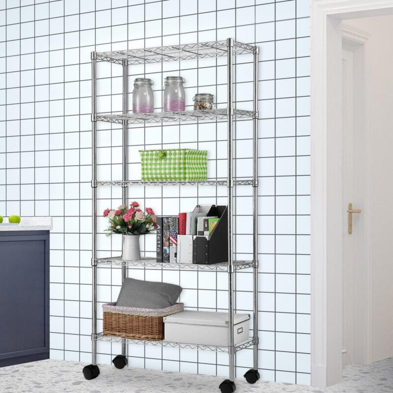 Ktaxon Commercial 5 Tier Storage Rack, Adjustable Rolling Metal Garage Shelving Chrome, 35''L x 14''W x 65''H, Capacity for 1000lbs - Image 3