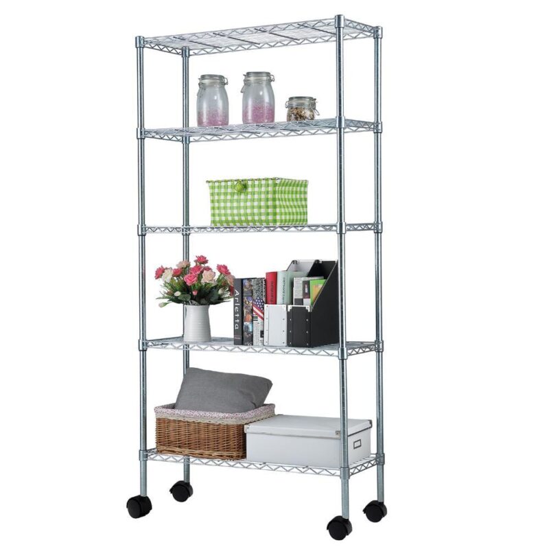 Ktaxon Commercial 5 Tier Storage Rack, Adjustable Rolling Metal Garage Shelving Chrome, 35''L x 14''W x 65''H, Capacity for 1000lbs - Image 5