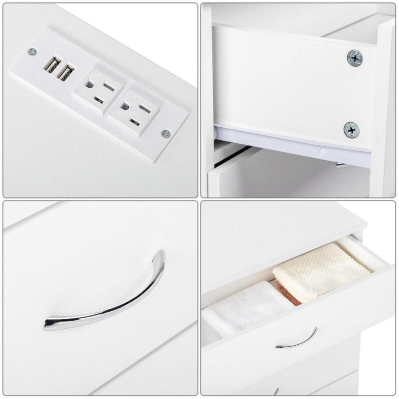 Ktaxon Dresser with 2 Power Outlets and 2 USB, Chest of 4 Drawers, Vanity dresser for Bedroom, Living Room, White - Image 3