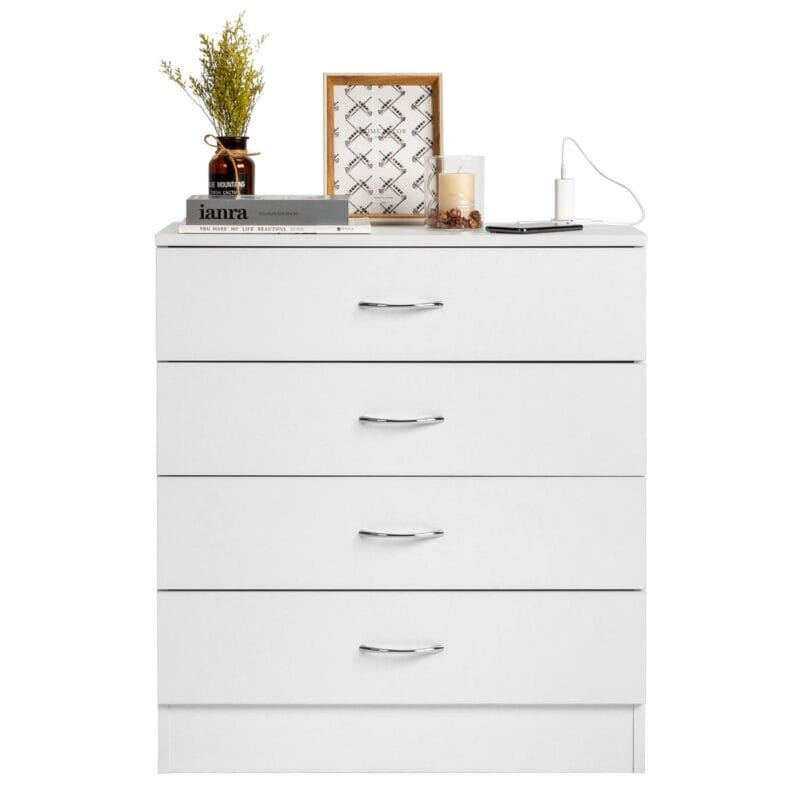 Ktaxon Dresser with 2 Power Outlets and 2 USB, Chest of 4 Drawers, Vanity dresser for Bedroom, Living Room, White - Image 5