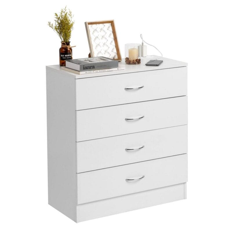 Ktaxon Dresser with 2 Power Outlets and 2 USB, Chest of 4 Drawers, Vanity dresser for Bedroom, Living Room, White - Image 4