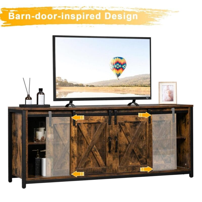 Ktaxon Farmhouse TV Stand for 65'' TVs, Modern Wooden Entertainment Centers, TV Console Cabinet with Adjustable Shelves, Rustic Brown - Image 5