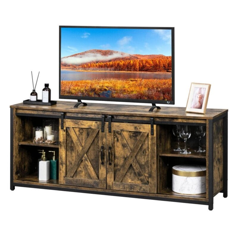 Ktaxon Farmhouse TV Stand for 65'' TVs, Modern Wooden Entertainment Centers, TV Console Cabinet with Adjustable Shelves, Rustic Brown - Image 7
