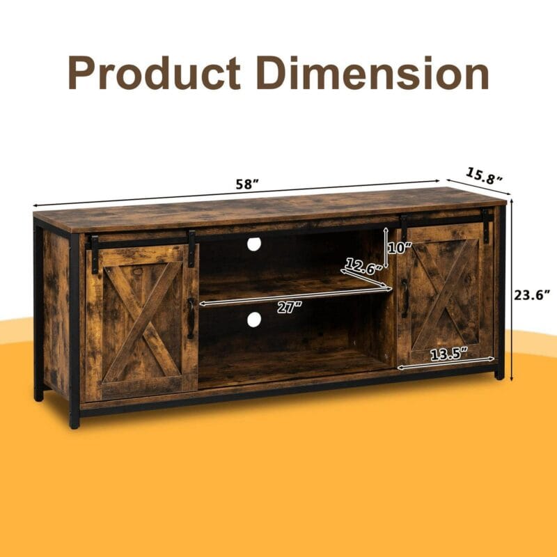 Ktaxon Farmhouse TV Stand for 65'' TVs, Modern Wooden Entertainment Centers, TV Console Cabinet with Adjustable Shelves, Rustic Brown - Image 2