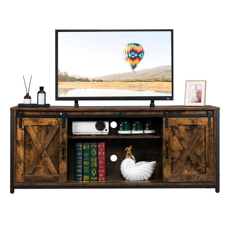 Ktaxon Farmhouse TV Stand for 65'' TVs, Modern Wooden Entertainment Centers, TV Console Cabinet with Adjustable Shelves, Rustic Brown - Image 6