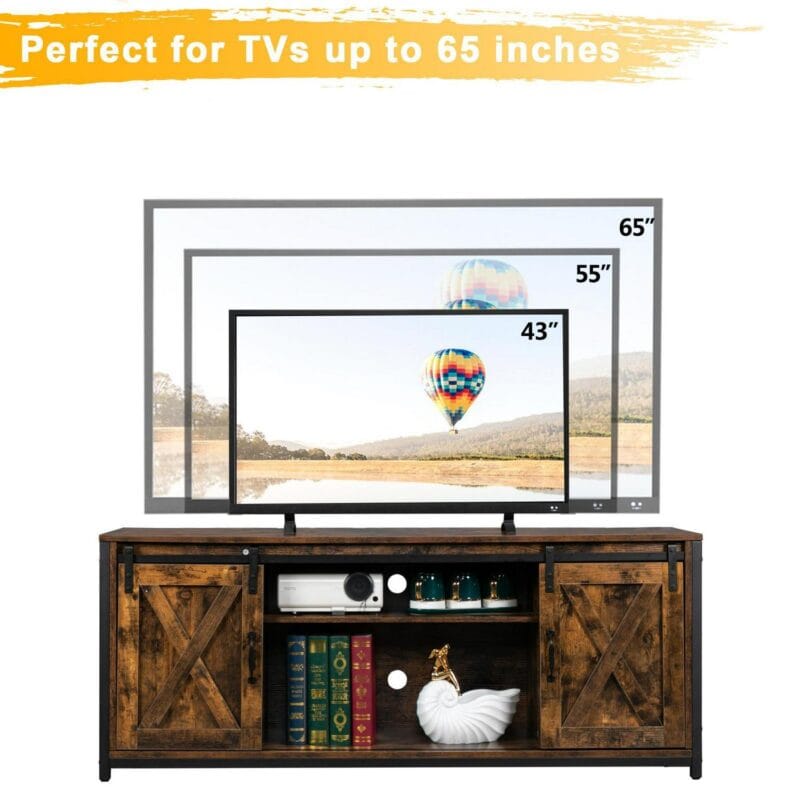 Ktaxon Farmhouse TV Stand for 65'' TVs, Modern Wooden Entertainment Centers, TV Console Cabinet with Adjustable Shelves, Rustic Brown - Image 4