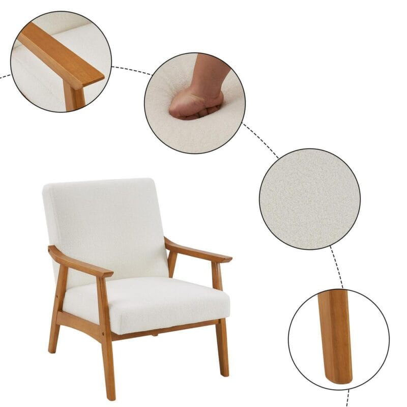 Ktaxon Mid-Century Modern Arm Chair with Solid Wood Frame,Teddy Velvet Fabric Club Chair,Beige - Image 7