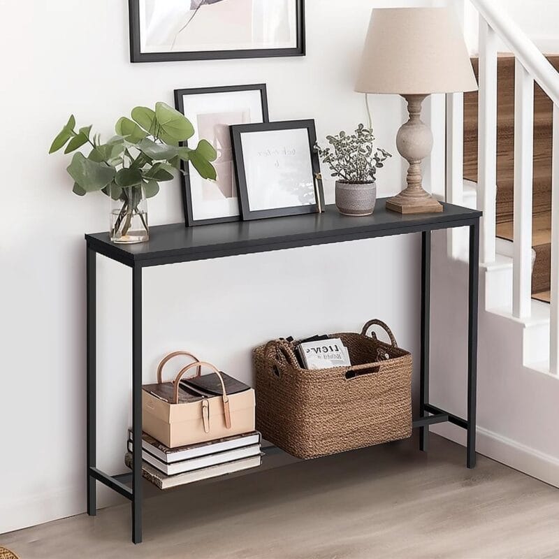 Ktaxon Modern Multifunction Console Table Sofa Table TV Stand with Sturdy Metal Frame in Entryway,Living Room,Hallway,Black Finish