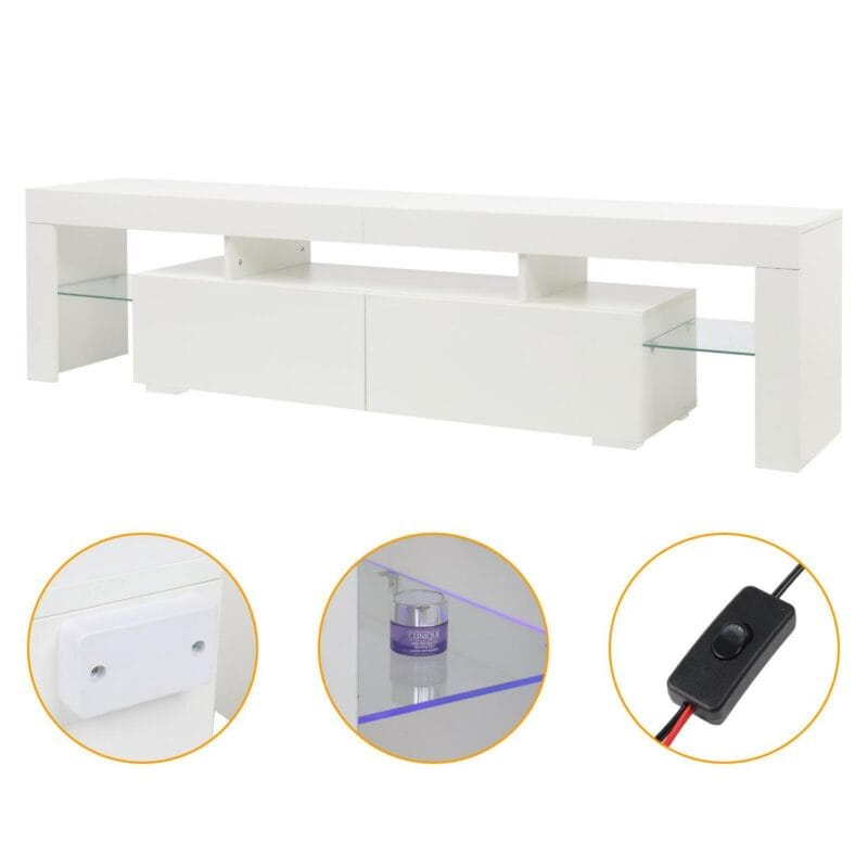 Ktaxon Modern TV Stand for up to 60'' TVs, Media Console Cabinet LED Shelves with 2 Drawers for Living Room Storage Entertainment Center, White - Image 4