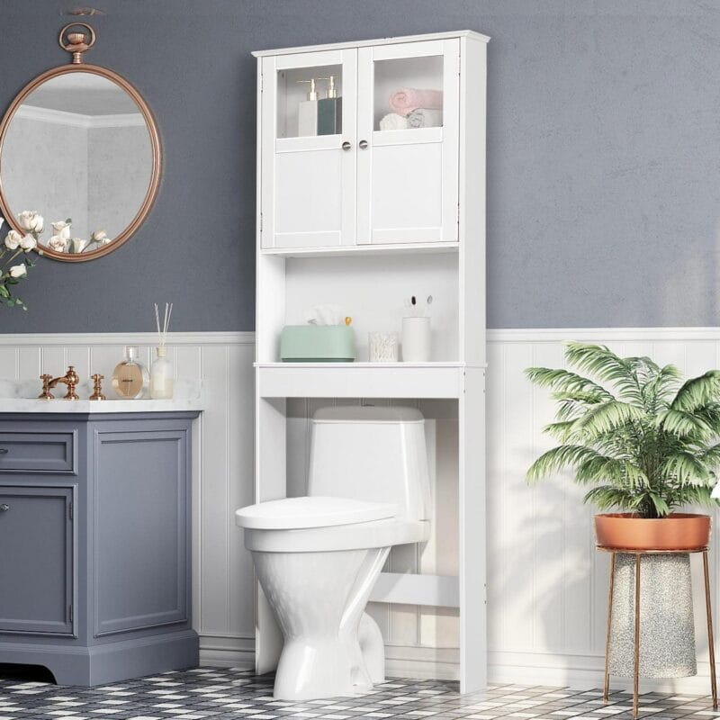 Ktaxon Over the Toilet Bathroom Storage Cabinet Space Saver with 2 Doors and 3 Storage Shelves, White Finish - Image 3