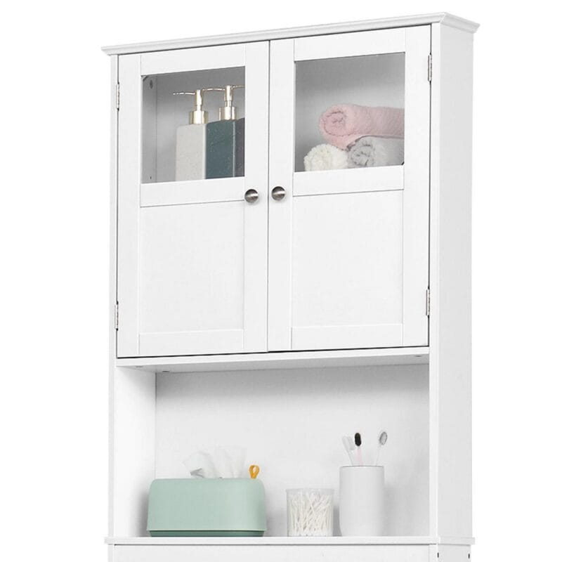Ktaxon Over the Toilet Bathroom Storage Cabinet Space Saver with 2 Doors and 3 Storage Shelves, White Finish - Image 11