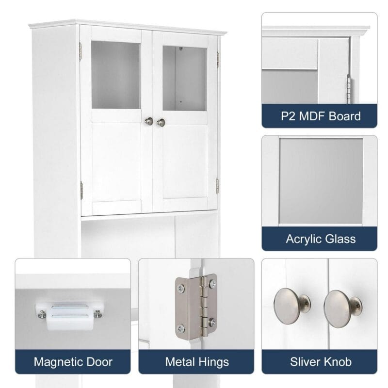 Ktaxon Over the Toilet Bathroom Storage Cabinet Space Saver with 2 Doors and 3 Storage Shelves, White Finish - Image 6