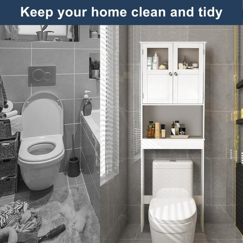 Ktaxon Over the Toilet Bathroom Storage Cabinet Space Saver with 2 Doors and 3 Storage Shelves, White Finish - Image 4