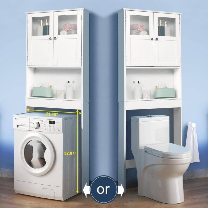 Ktaxon Over the Toilet Bathroom Storage Cabinet Space Saver with 2 Doors and 3 Storage Shelves, White Finish - Image 5