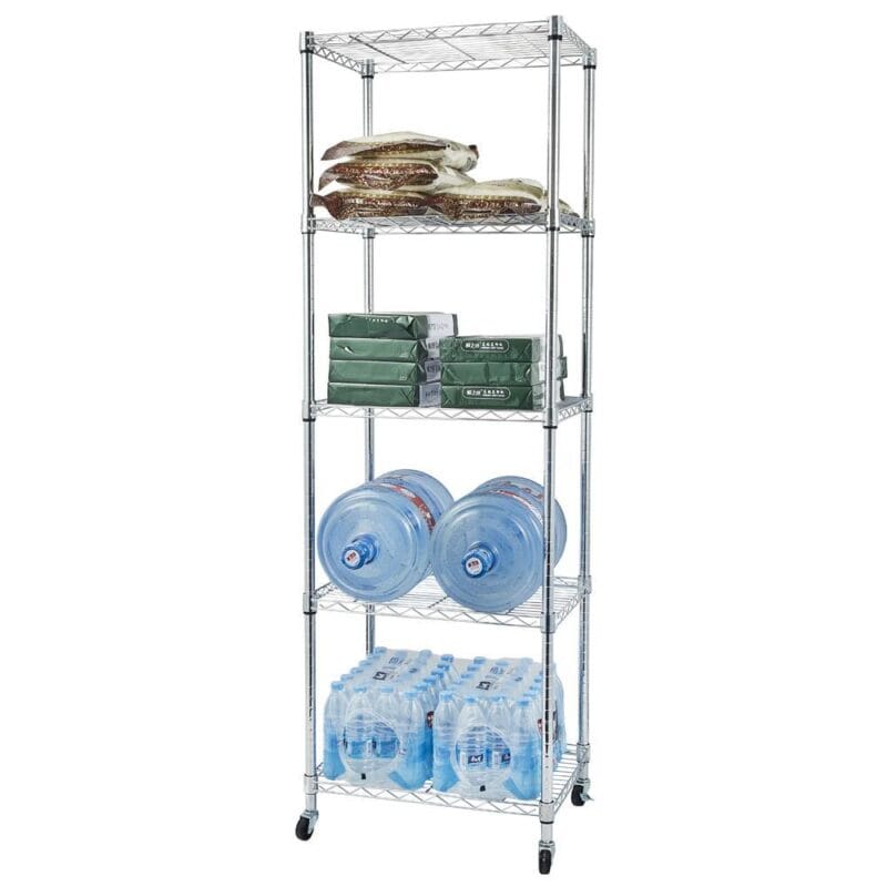 Ktaxon Storage Rack, 5-Tier NSF Certified Heavy Duty Wire Shelving with Wheels for Garage Kitchen 24 L x 18 W x 71''H, Chrome