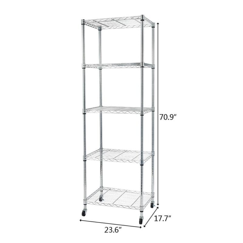 Ktaxon Storage Rack, 5-Tier NSF Certified Heavy Duty Wire Shelving with Wheels for Garage Kitchen 24 L x 18 W x 71''H, Chrome - Image 3