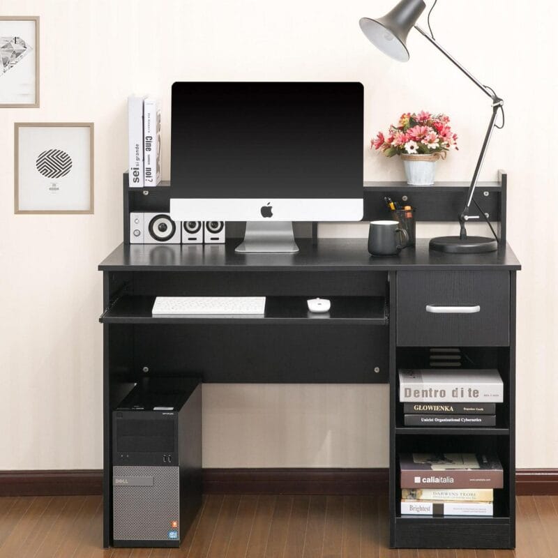 Ktaxon Wood Computer Desk Office Black Laptop PC Work Table Home Drawer and Keyboard Tray - Image 3