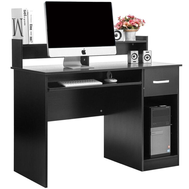 Ktaxon Wood Computer Desk Office Black Laptop PC Work Table Home Drawer and Keyboard Tray