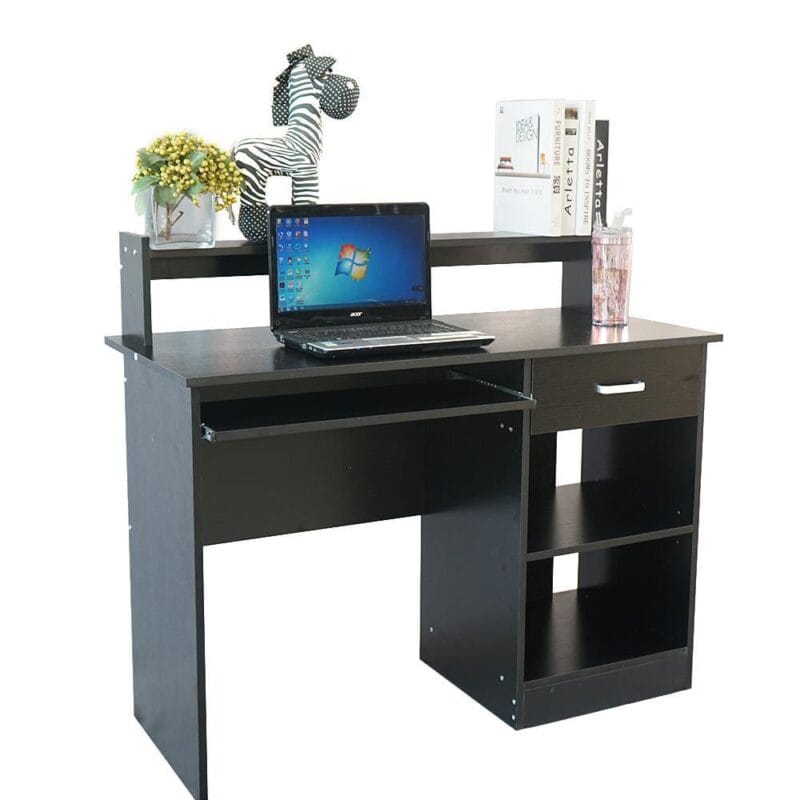 Ktaxon Wood Computer Desk Office Black Laptop PC Work Table Home Drawer and Keyboard Tray - Image 7