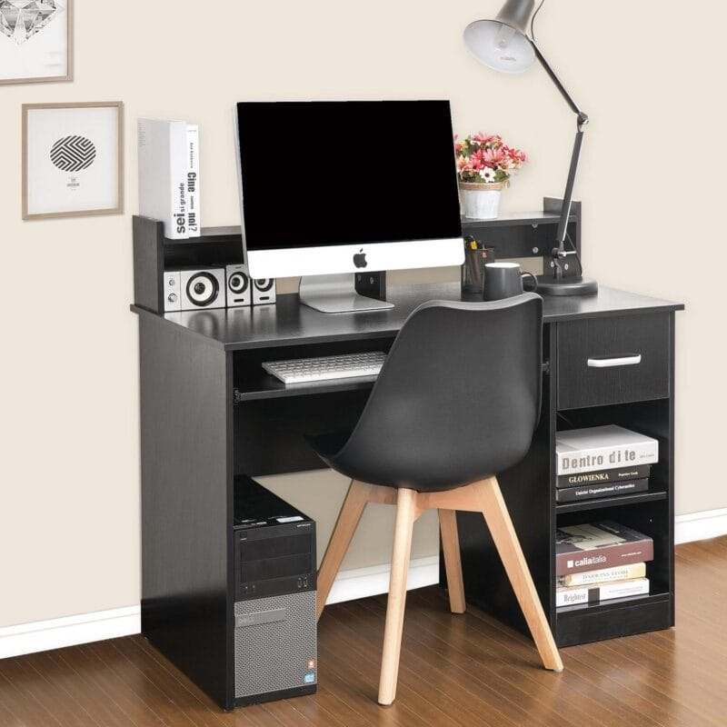 Ktaxon Wood Computer Desk Office Black Laptop PC Work Table Home Drawer and Keyboard Tray - Image 2