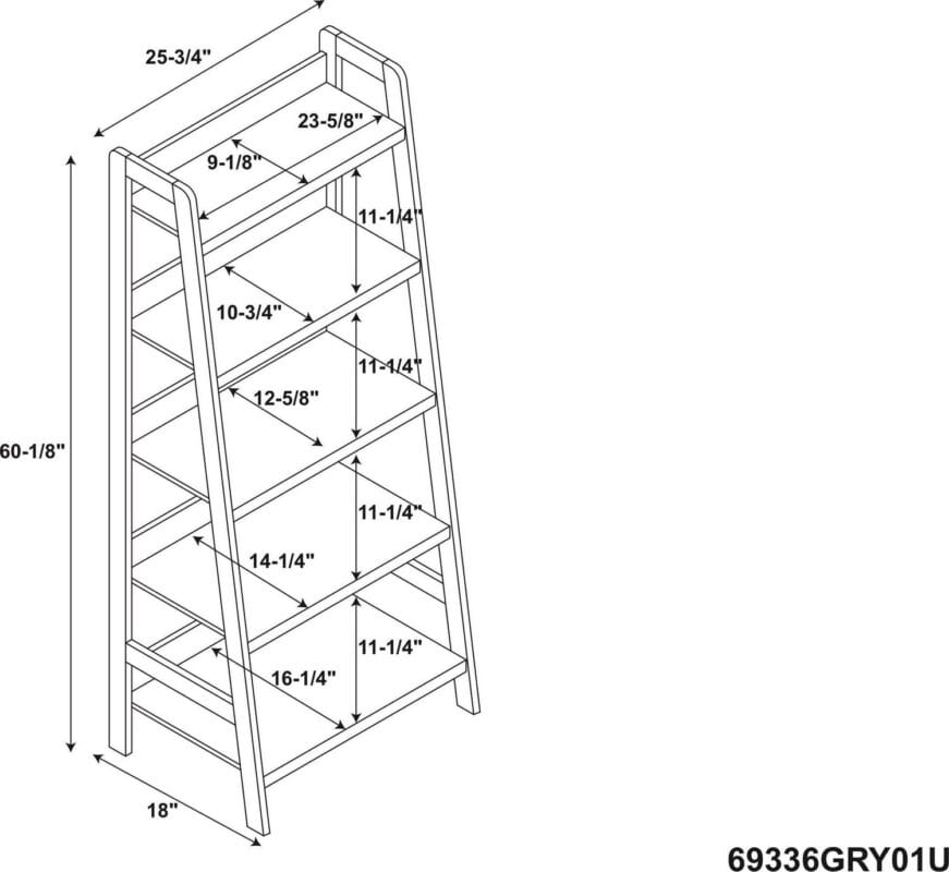 Linon Myrtis 5-Shelf Ladder Bookcase, 60.38  Tall, Gray Finish - Image 13