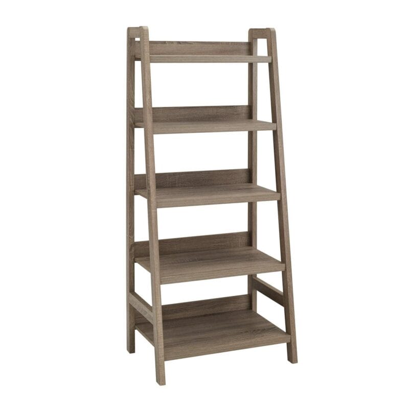 Linon Myrtis 5-Shelf Ladder Bookcase, 60.38  Tall, Gray Finish - Image 3