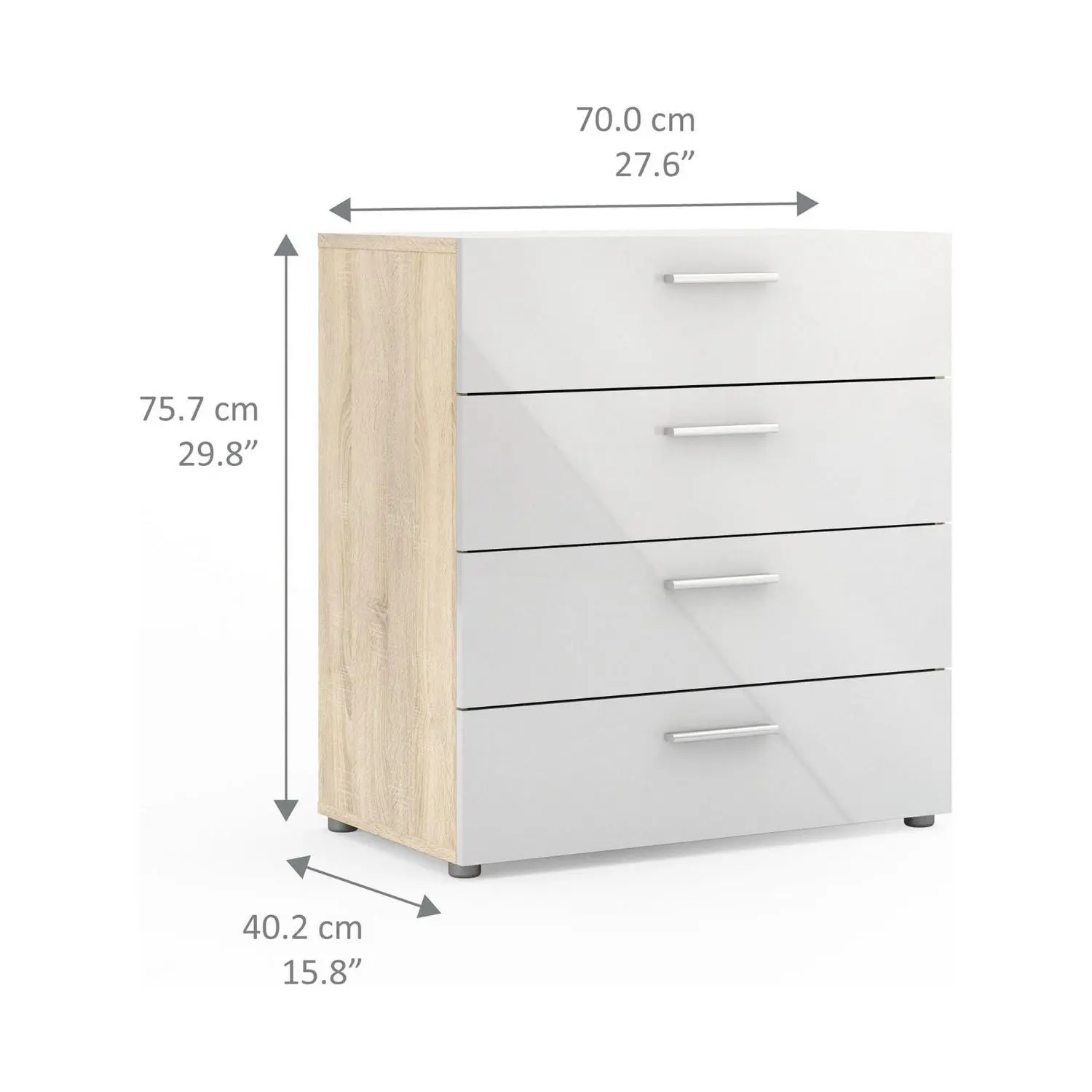 Loft 4 Drawer Chest, Oak Structure/White High Gloss 8 Loft 4 Drawer Chest, Oak Structure/White High Gloss - Image 8