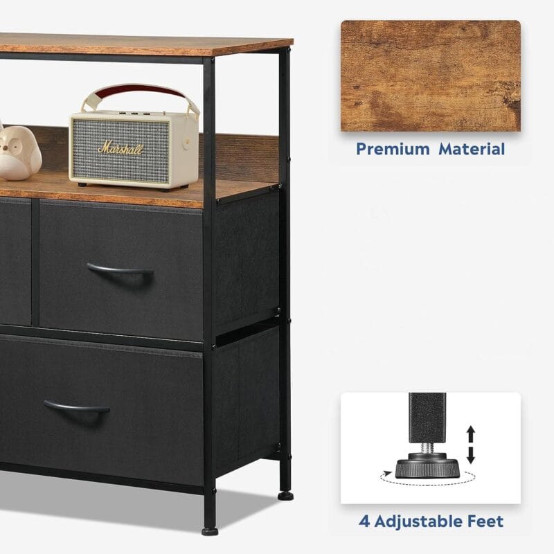 MONVANE 40 inches TV Stand for 45  TV, Dresser Drawers Entertainment Center with Shelves for Bedroom, Living Room,Black - Image 7