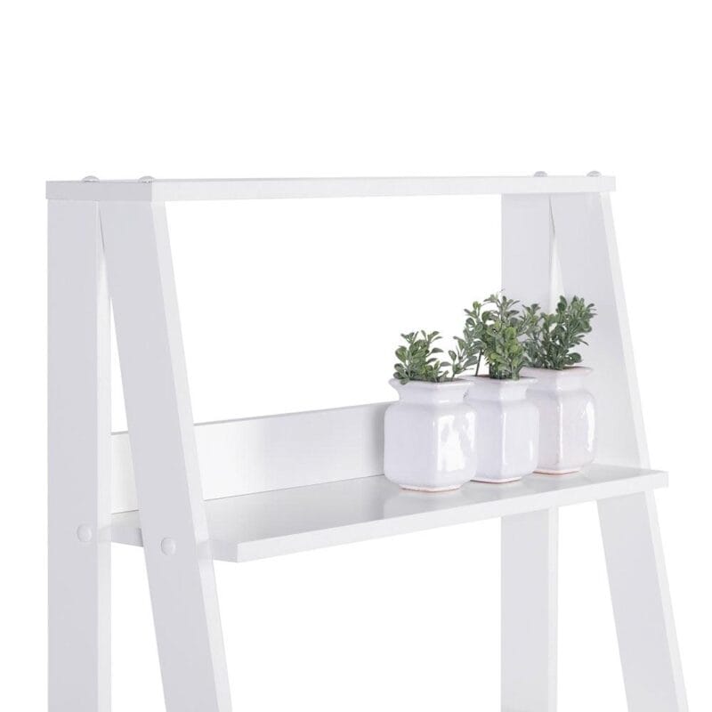 Madesa Modern 5-Tier Ladder Shelf Pantry Storage Space 24 Inch Wooden Free Standing Bookshelf Utility Shelves for Home Office Study Room and Kitchen - White - Image 3