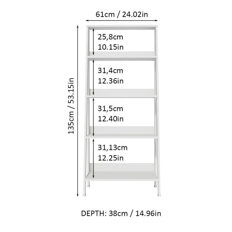Madesa Modern 5-Tier Ladder Shelf Pantry Storage Space 24 Inch Wooden Free Standing Bookshelf Utility Shelves for Home Office Study Room and Kitchen - White - Image 4