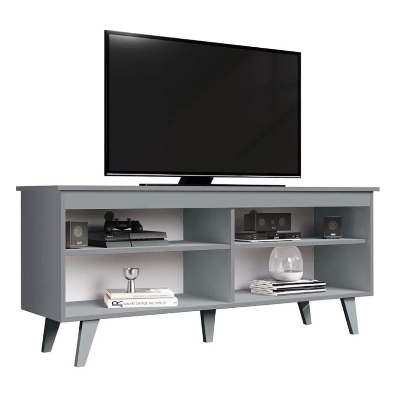 Madesa TV Stand Entertainment Center with 4 Shelves and Cable Management for 50, 55 Inch Media Storage Living Room and Bedroom Modern Wooden Television Media Console - Grey - Image 6